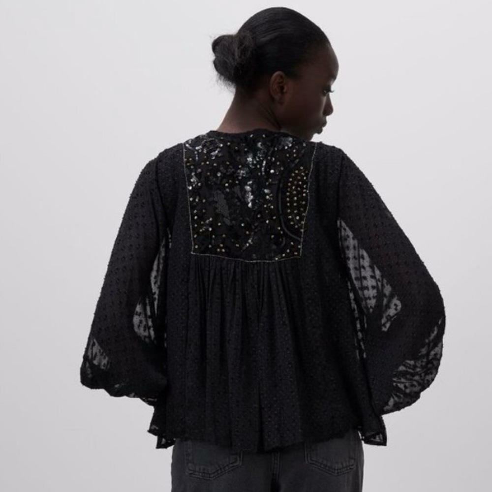 Zara Black Sequin Embellished Blouse - Picture 7 of 16